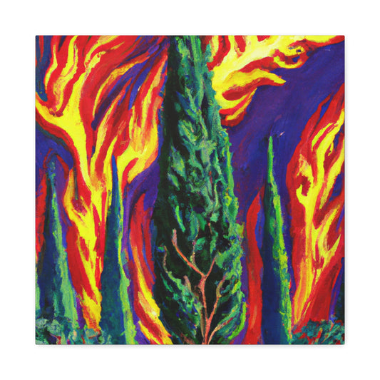 Cypress at Sunset painting - Canvas