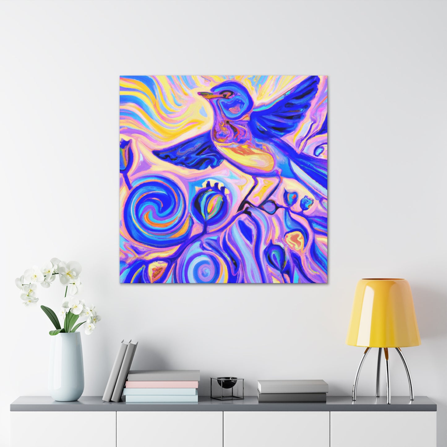 "Bluebird and Brilliant Blooms" - Canvas