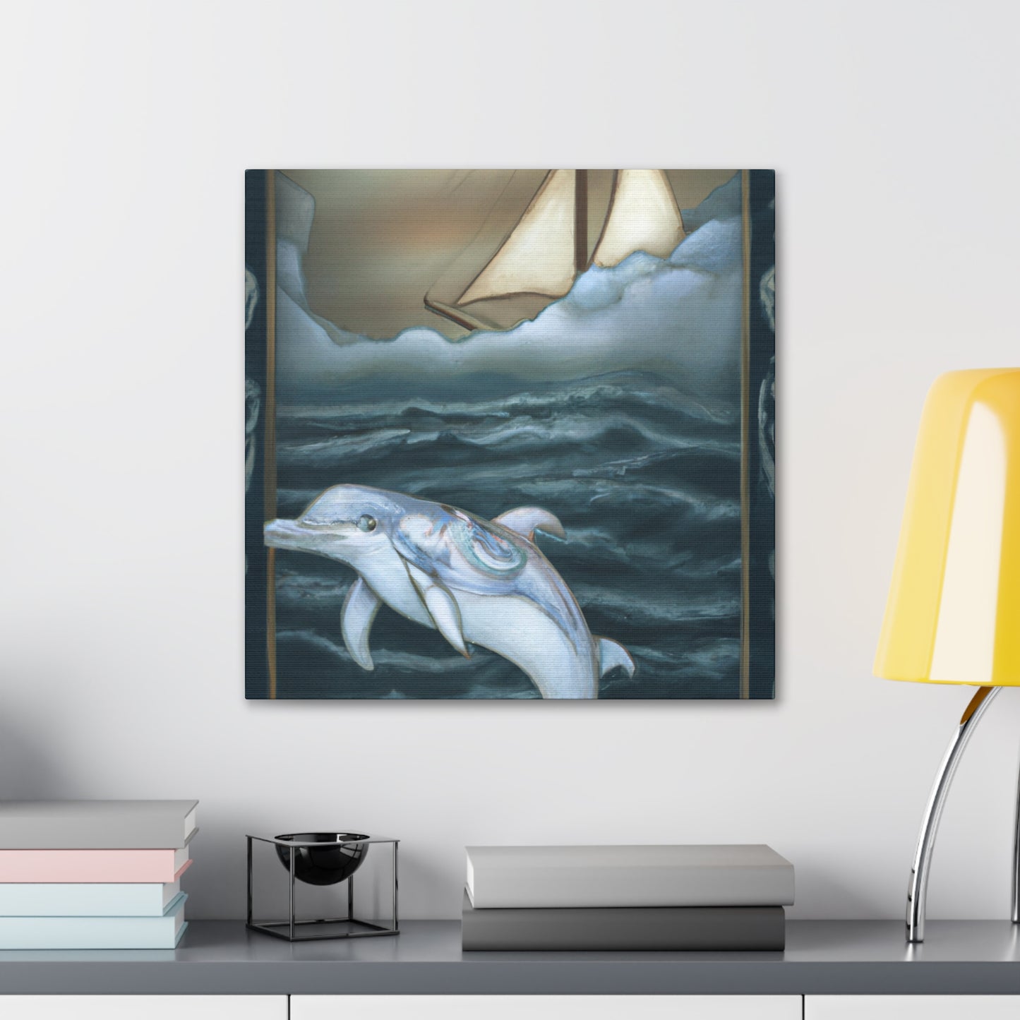 Dolphins at Playful Sunset - Canvas