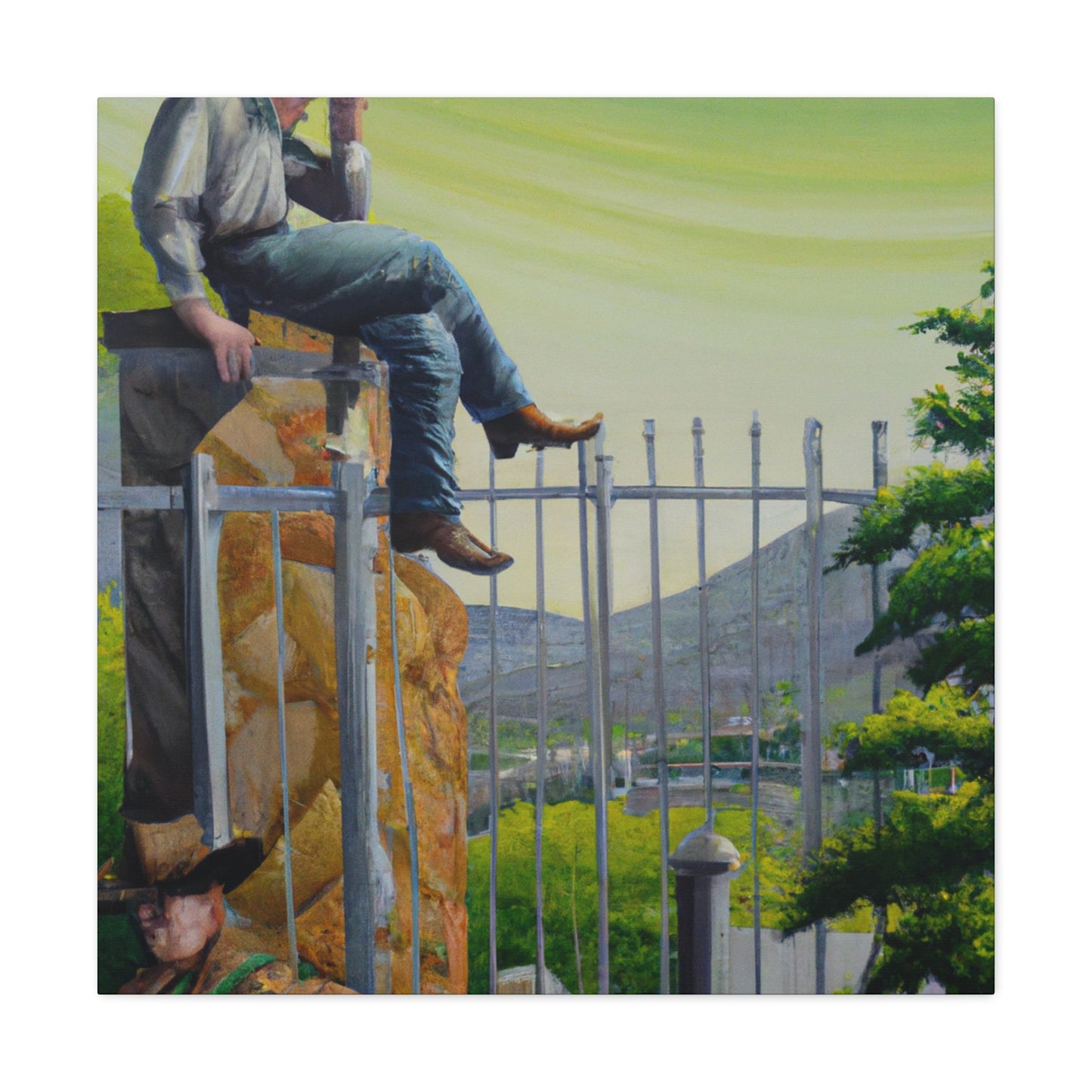 Cowboy on the Fence - Canvas