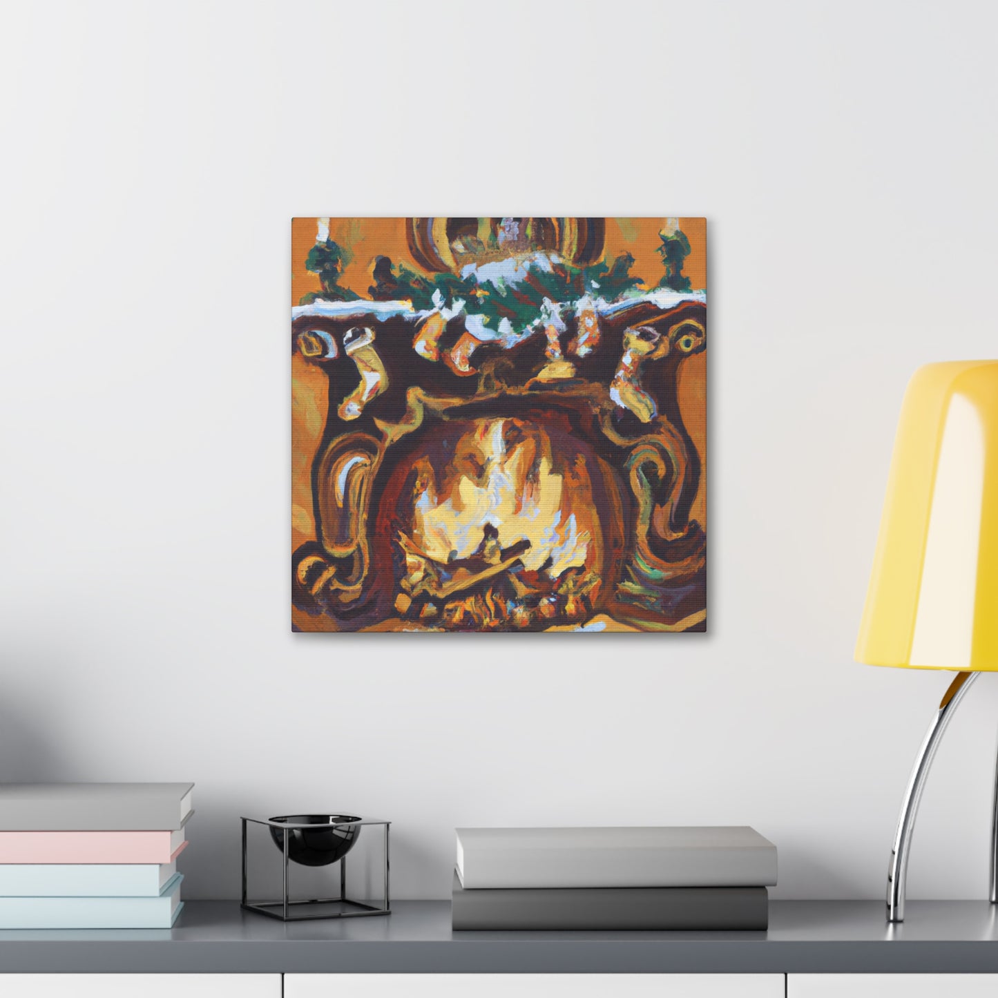 "Fireplace Hearth Splendor" - Canvas