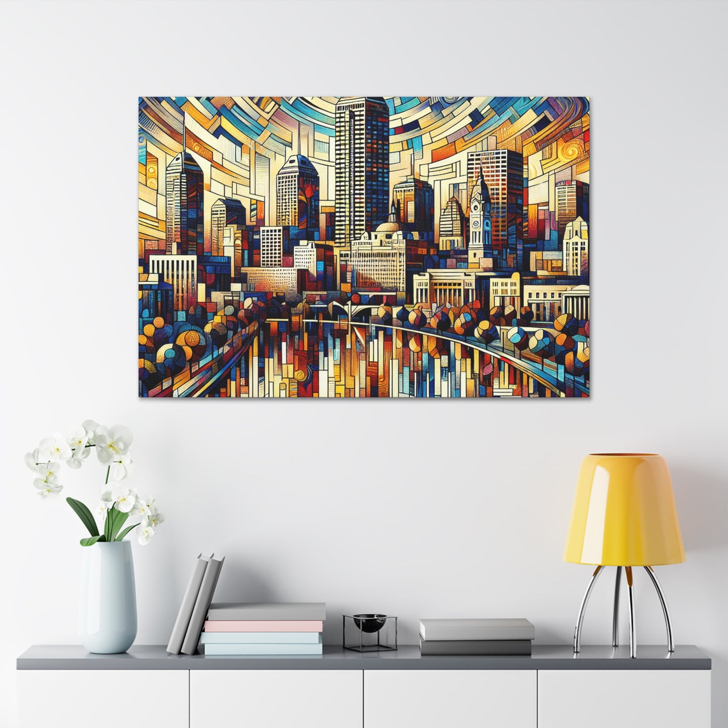 "City Kaleidoscope: Colorful Indianapolis" - Canvas