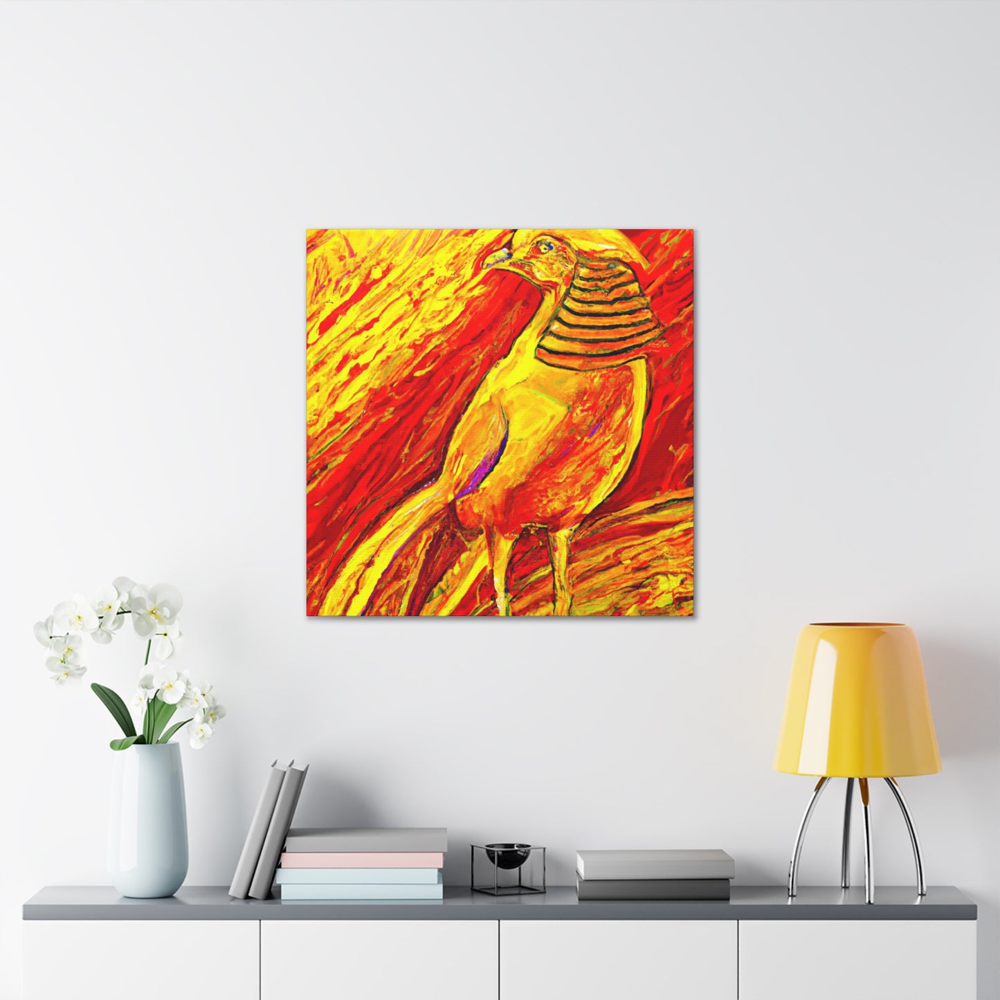 The Golden Pheasant was a popular Art Deco-style design popularized during the 1920s. It is characterized by the use of symmetrical, angular shapes, and sunburst and chevron motifs, often in strong colors - Canvas