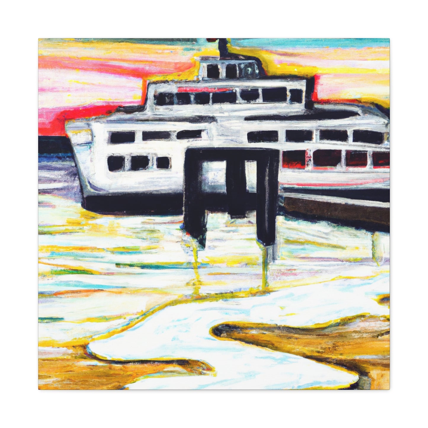 Ferry in Reflection. - Canvas