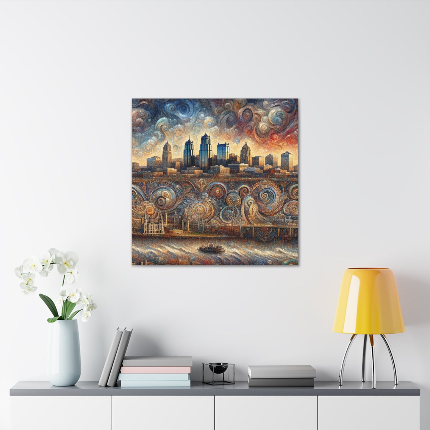 "Cityscape Symphony: Kansas Reflections" - Canvas