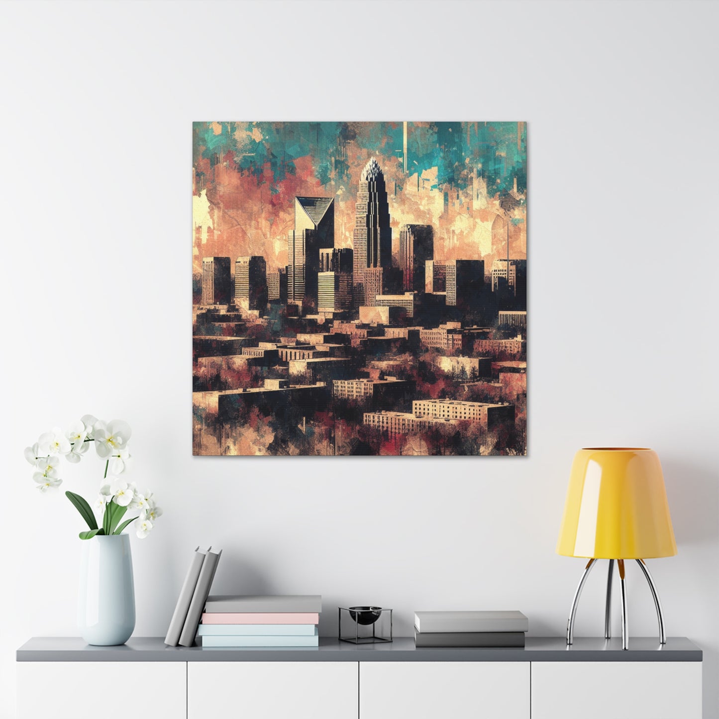 Carolinas tumultuous cityscape blending. - Canvas