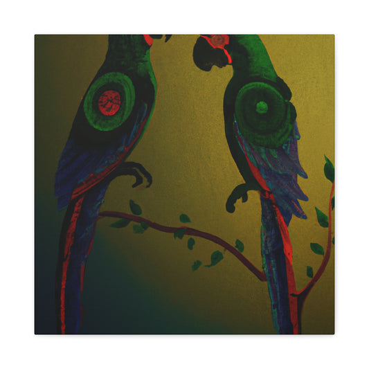 "Parrots on a Palm". - Canvas