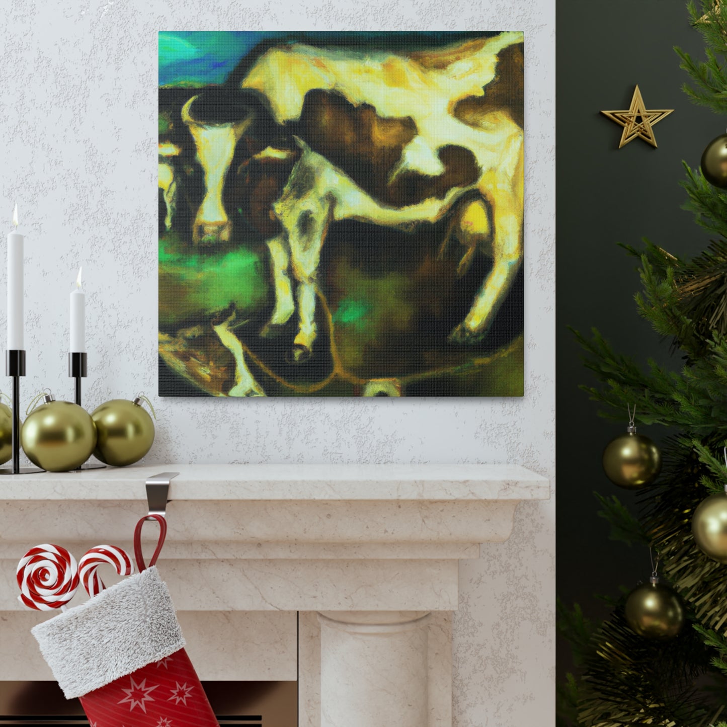 Cow in Cosmic Sky - Canvas