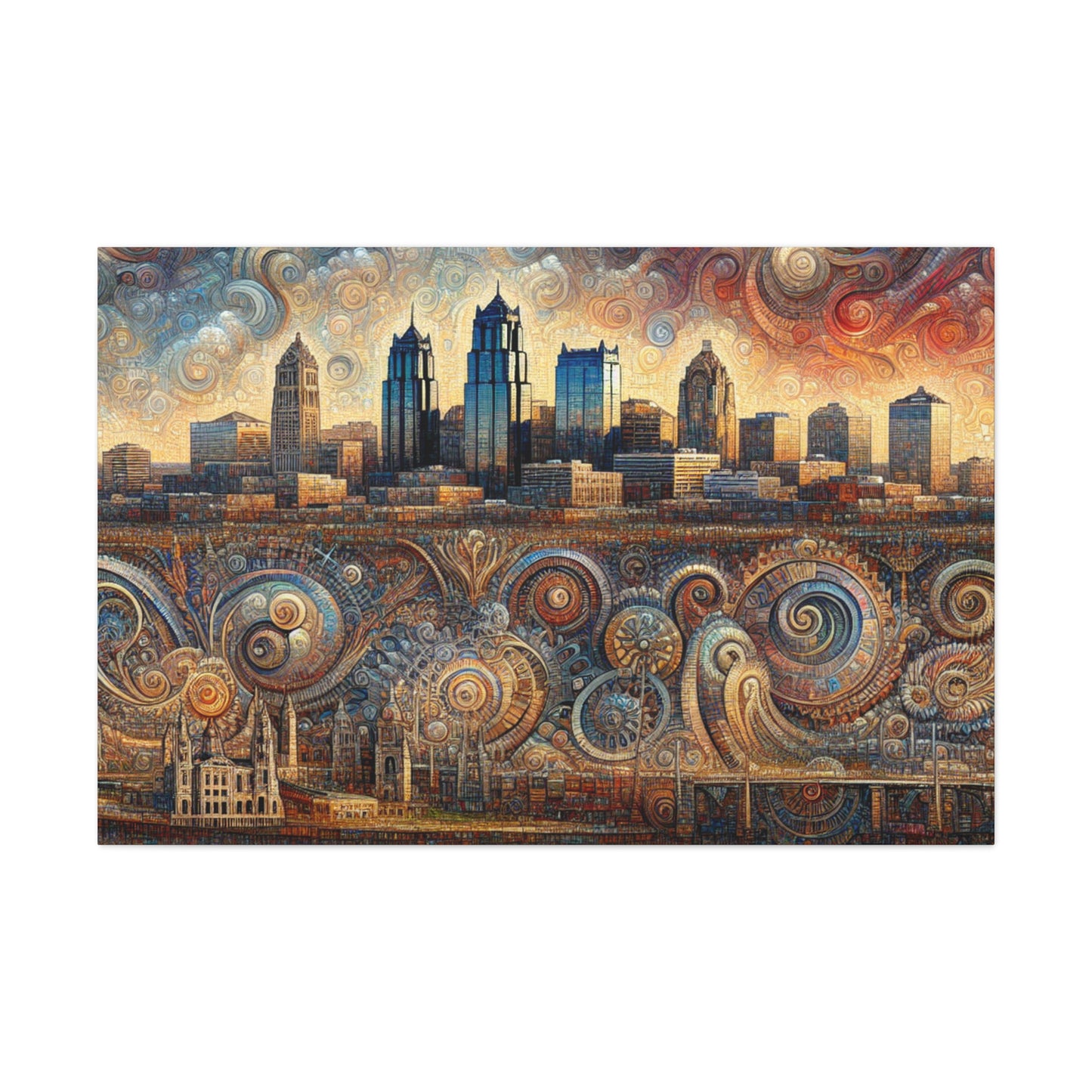 "Cityscape Symphony: Kansas Reflections" - Canvas