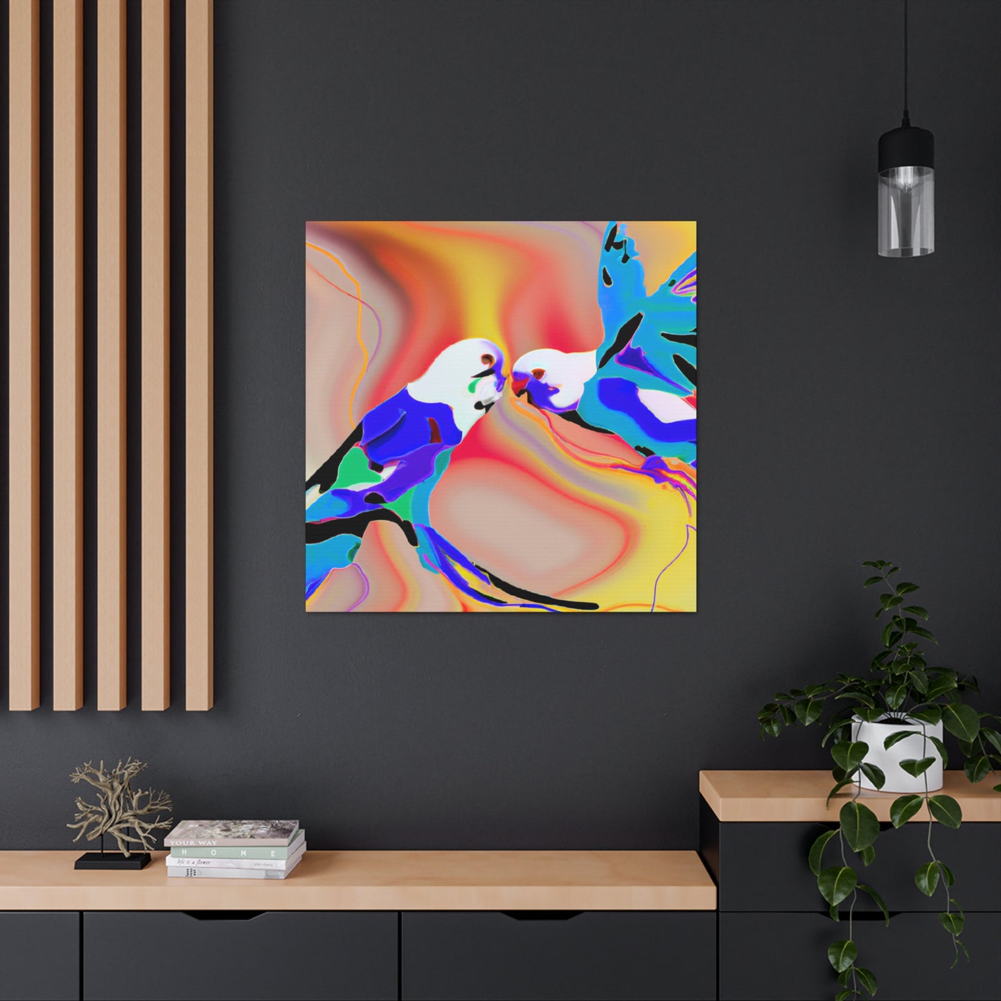 Parakeets in Flight. - Canvas