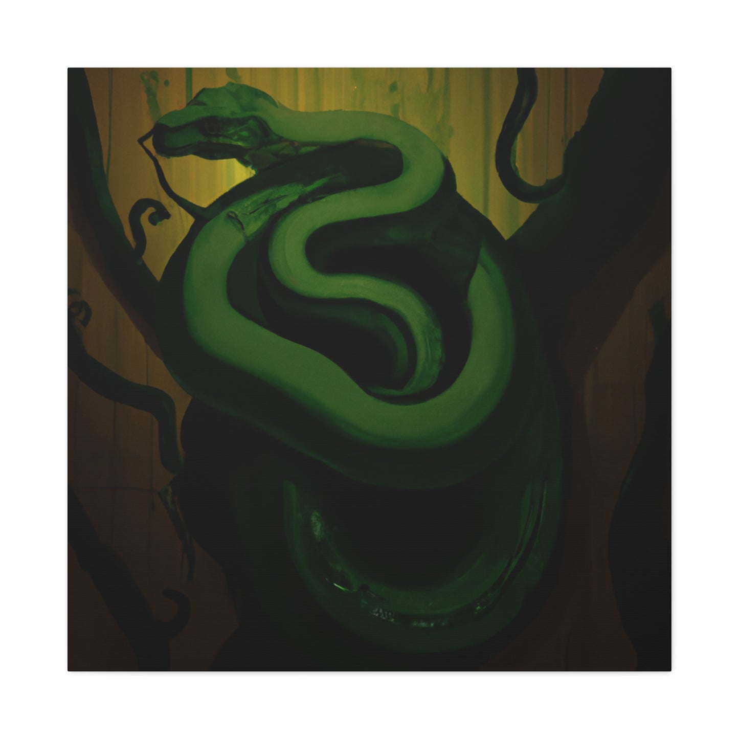 The Green Tree Python is a species of snake native to Southeast Asia, Australia, and surrounding areas, known for its striking colour and intricate markings. During the 1920s, Green Tree Pythons were popular among Art Deco stylists, who - Canvas