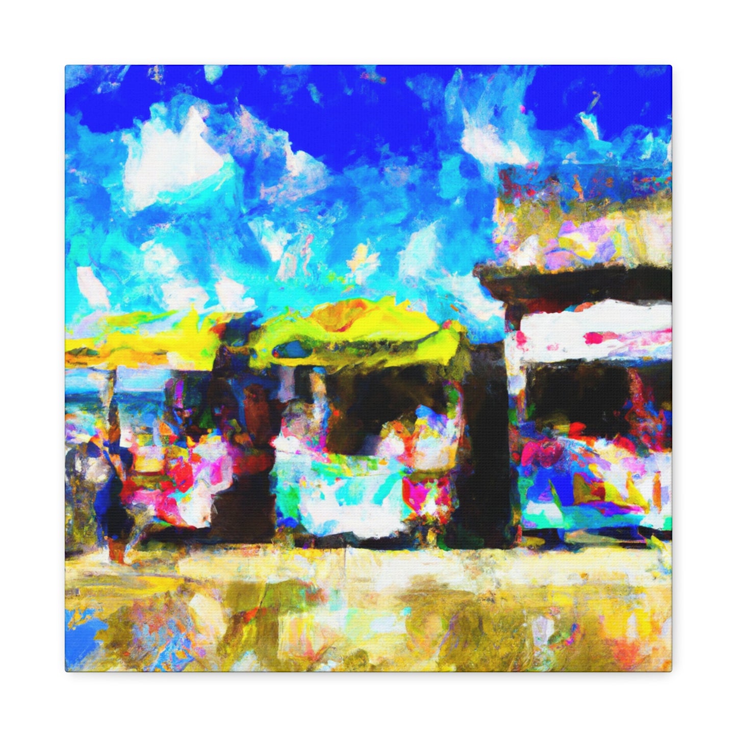 "Sunlit Seaside Shops" - Canvas