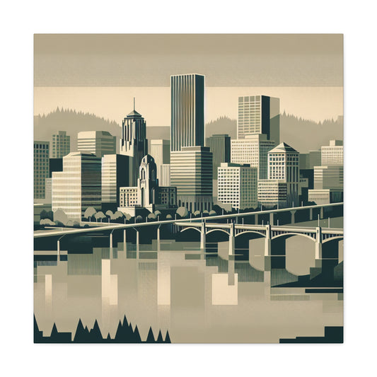 "Cityscape Serenade: 1920s Portland" - Canvas