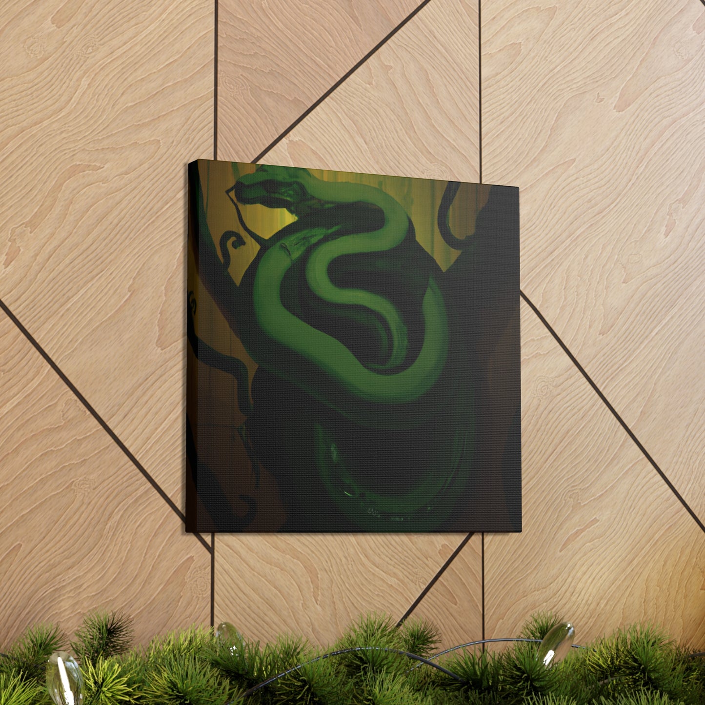 The Green Tree Python is a species of snake native to Southeast Asia, Australia, and surrounding areas, known for its striking colour and intricate markings. During the 1920s, Green Tree Pythons were popular among Art Deco stylists, who - Canvas