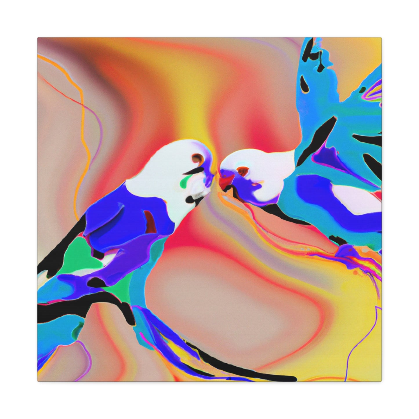 Parakeets in Flight. - Canvas