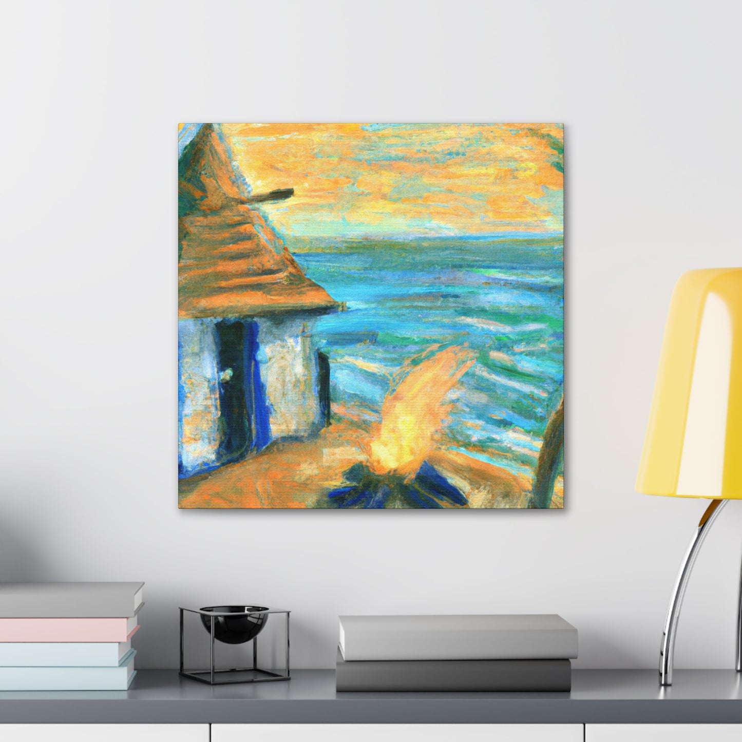 "Beach Hut Impressionism" - Canvas