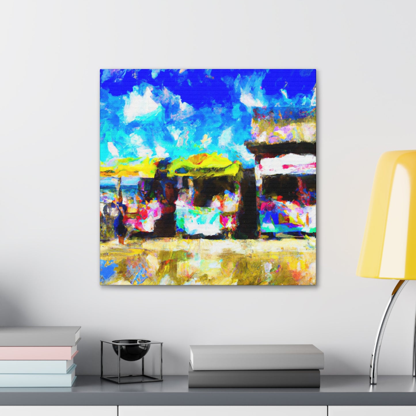 "Sunlit Seaside Shops" - Canvas