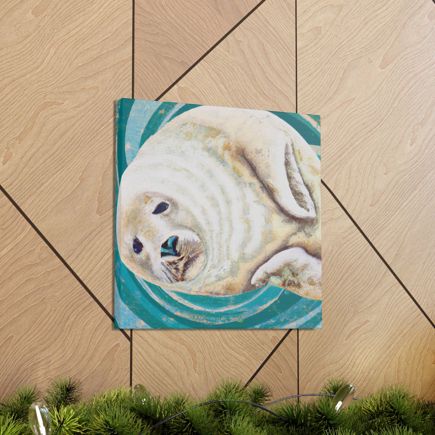 The Art Deco style of the 1920s was characterized by its geometric, symmetric shapes, sleek lines, and bold colors. The smooth, curved shapes of a Harp Seal would certainly have fit in with this style, and the white - Canvas