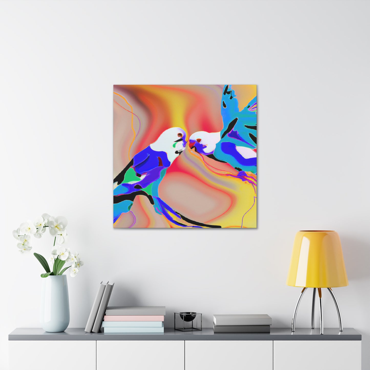 Parakeets in Flight. - Canvas