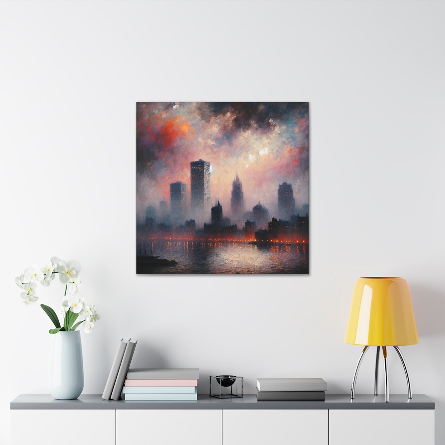 "Whispering Rivers, Vibrant City" - Canvas