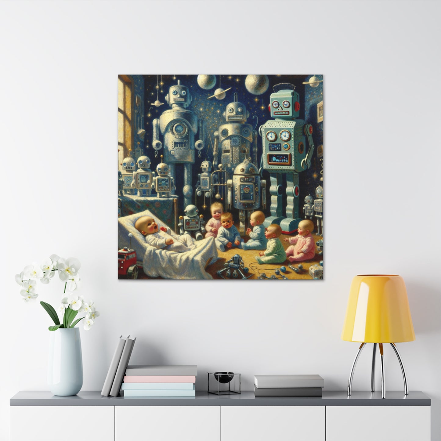 Whimsical Robotic Cosmos - Canvas