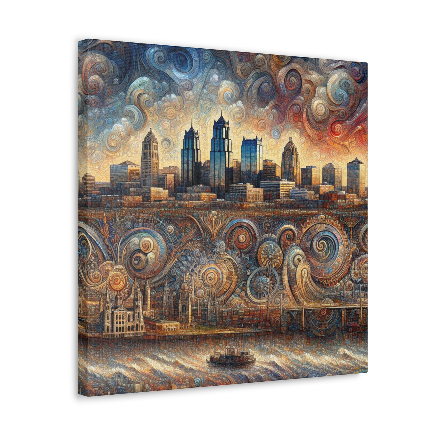 "Cityscape Symphony: Kansas Reflections" - Canvas