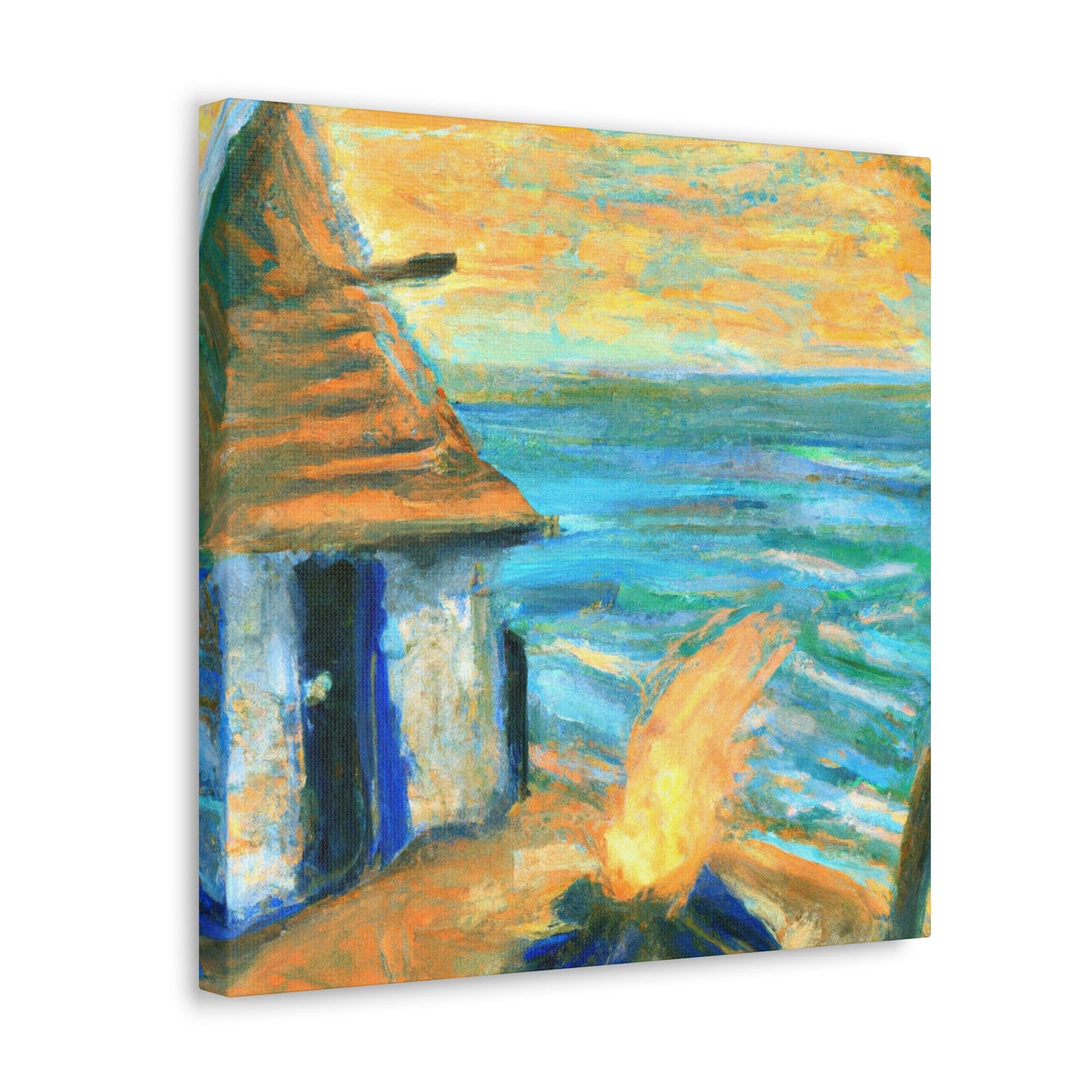 "Beach Hut Impressionism" - Canvas