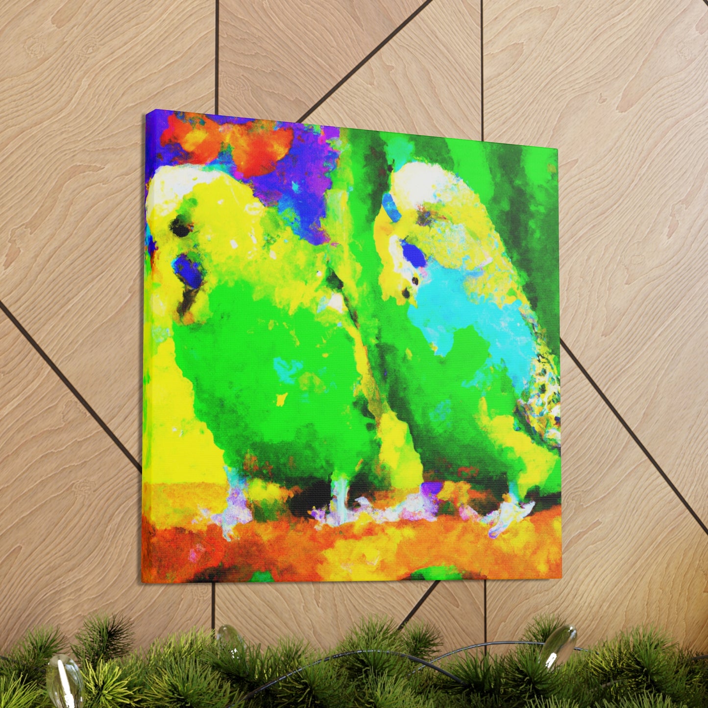 Budgies in Bloom. - Canvas