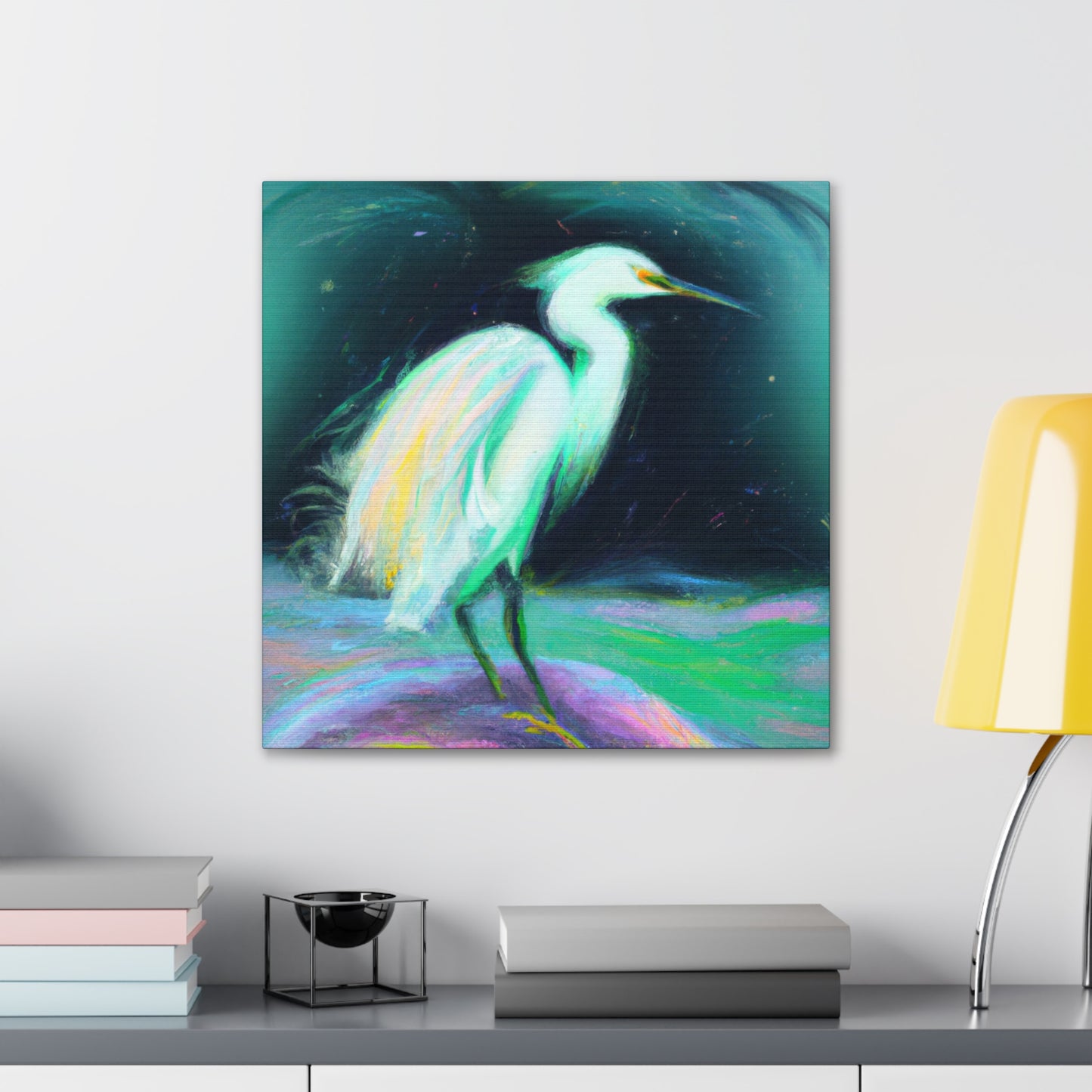 "Winter Egret Snowscape" - Canvas