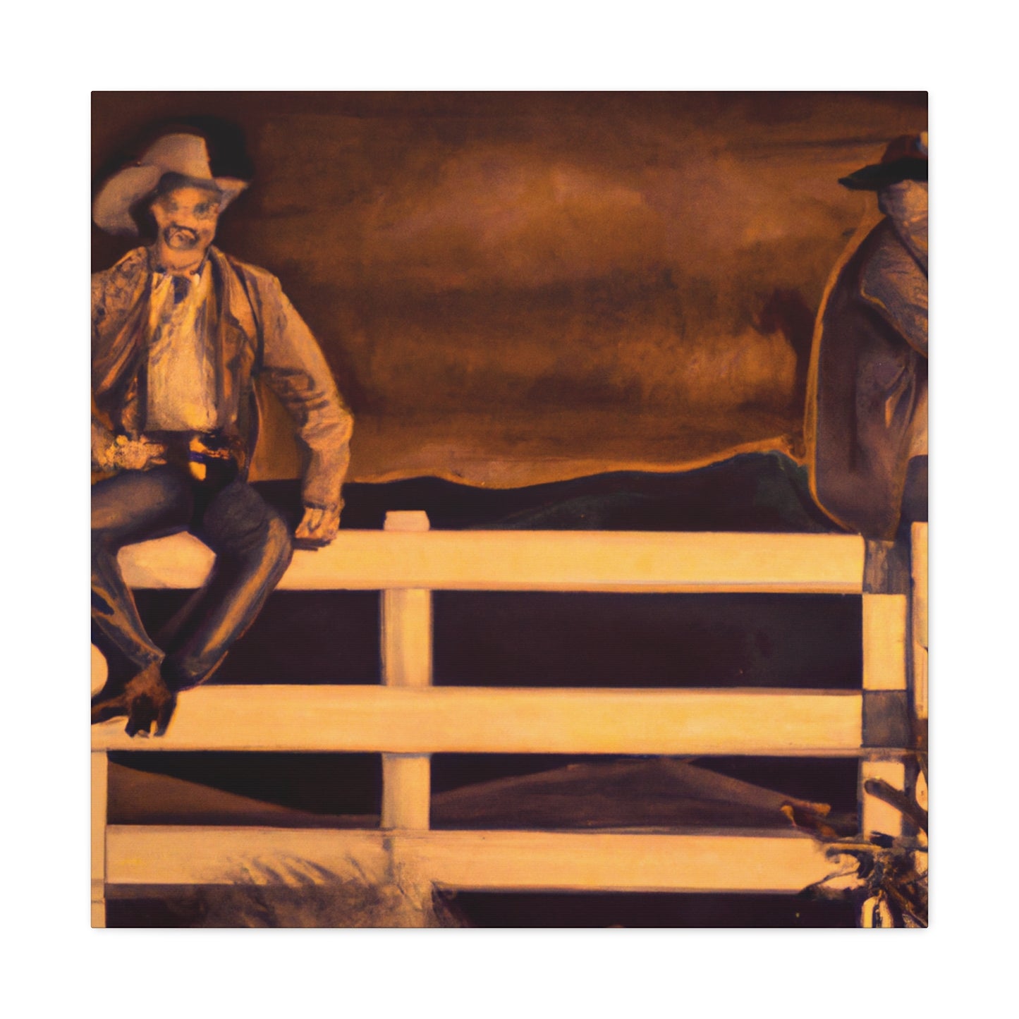 Cowboy on Rustic Fence - Canvas