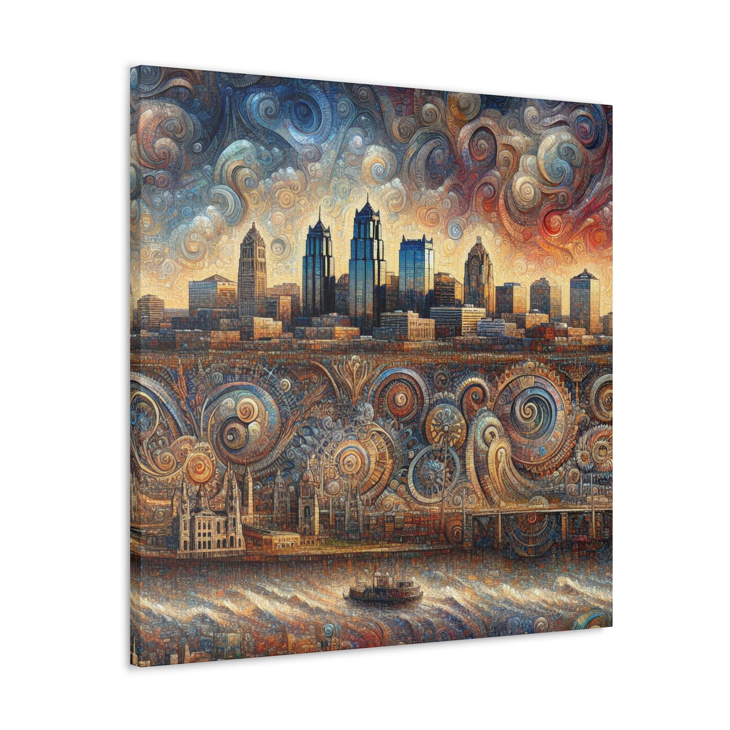 "Cityscape Symphony: Kansas Reflections" - Canvas