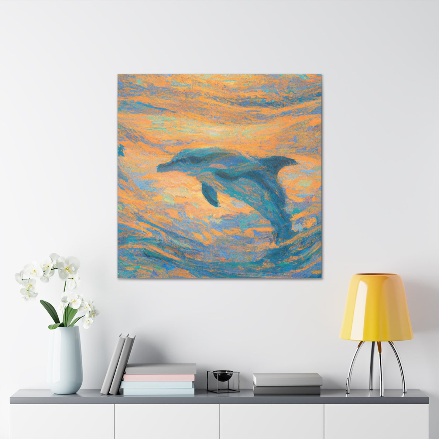 "Dancing Dolphins in Color" - Canvas