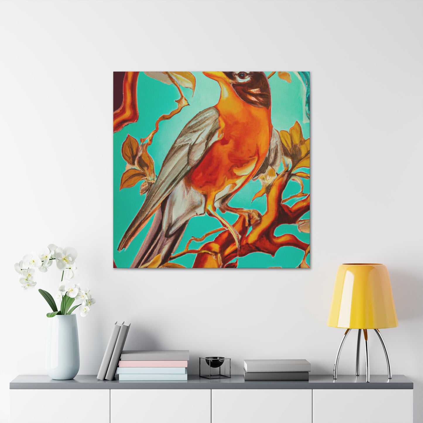 "American Robin's Songbird Symphony" - Canvas