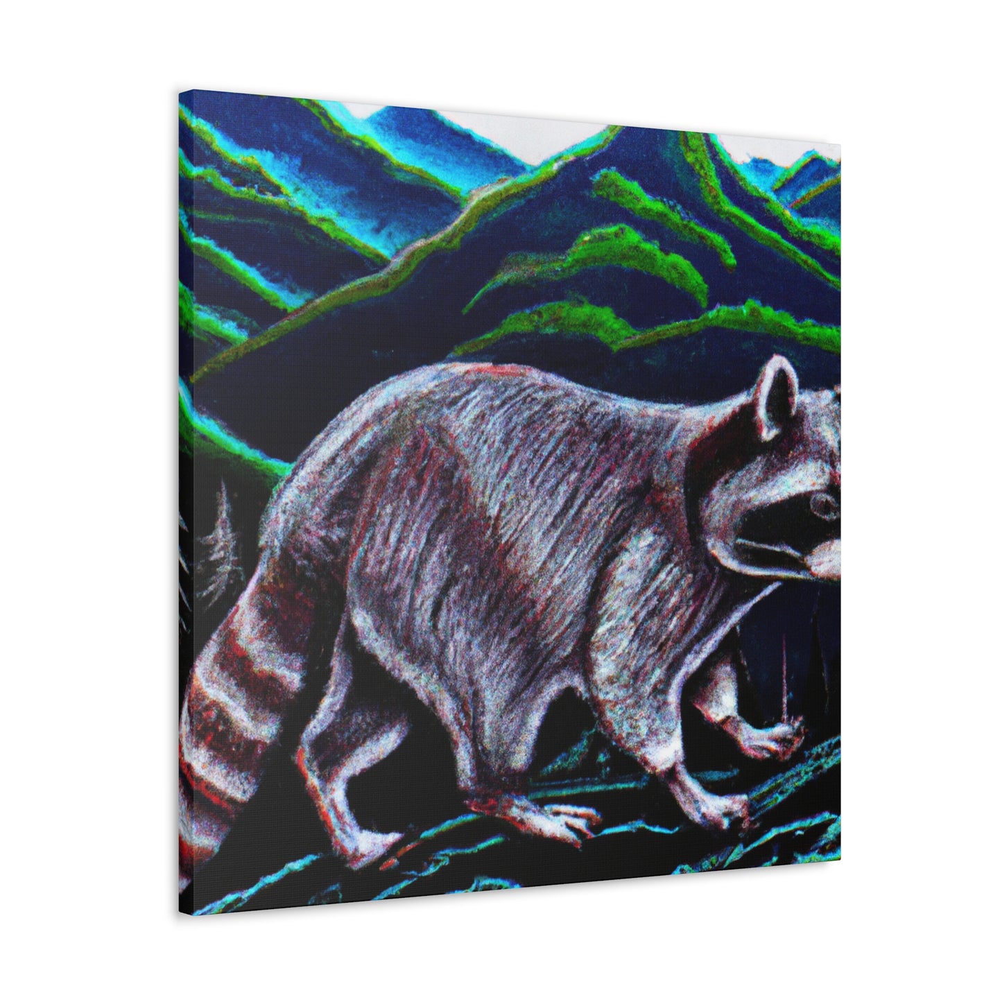 "Raccoon in Moonlight Scene" - Canvas