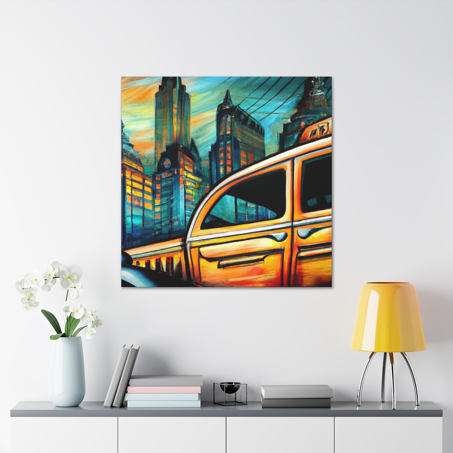 "Taxi at Midnight Glow" - Canvas