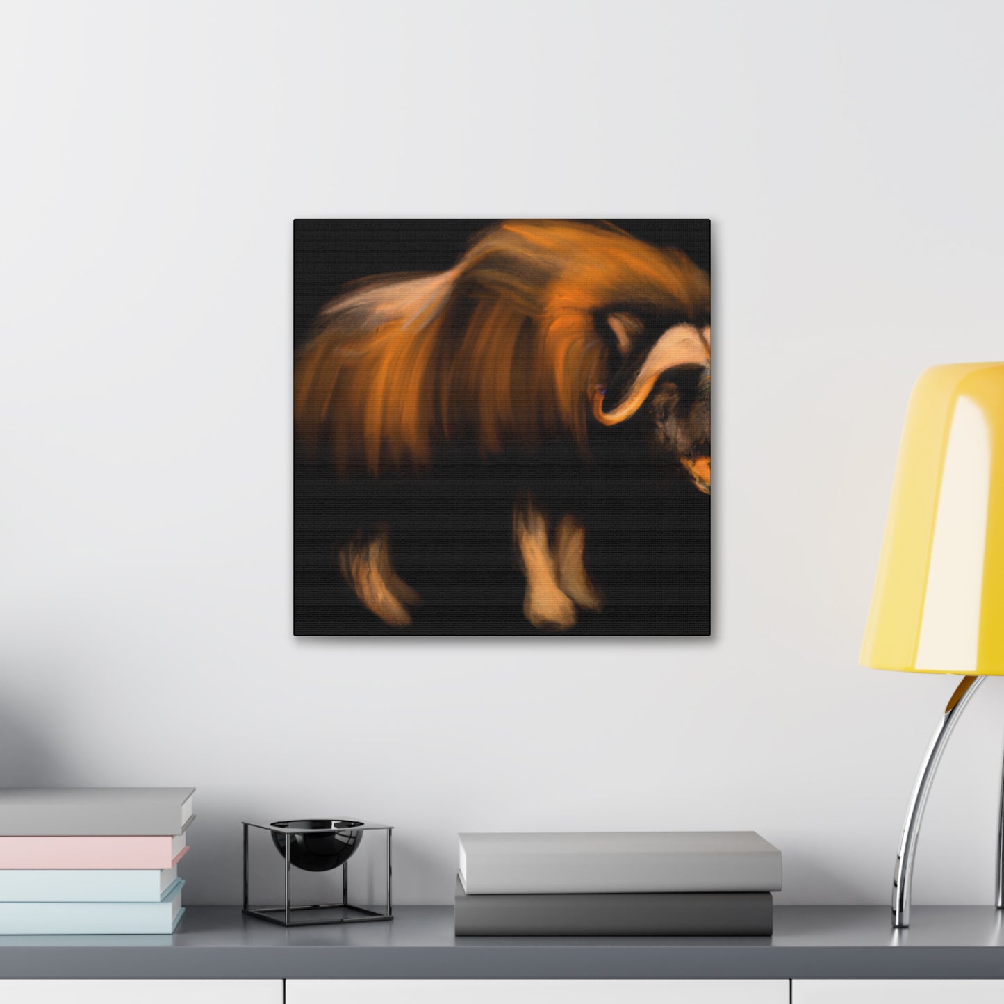 The Musk Ox was a popular symbol in Art Deco during the 1920s. It symbolized rugged strength and courage, and typically featured horns, thick fur, and a strong jaw line. Often adorned with geometric patterns, geometric shapes, and - Canvas