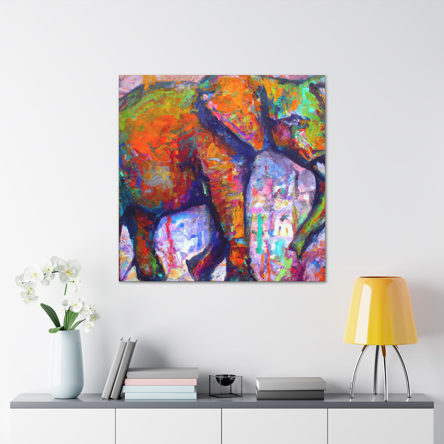 Elephant Embrace Abstraction - Canvas