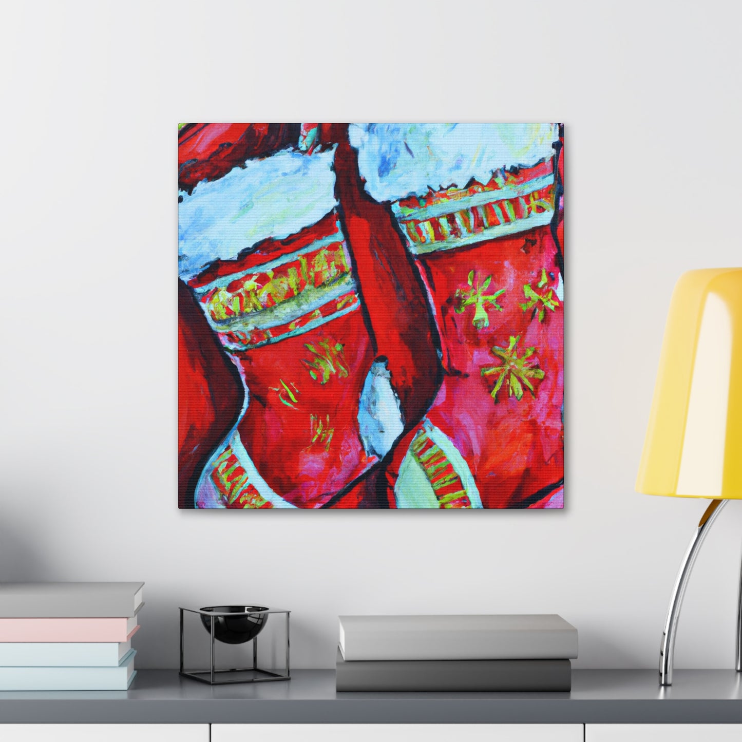 Stocking the Fireplace - Canvas