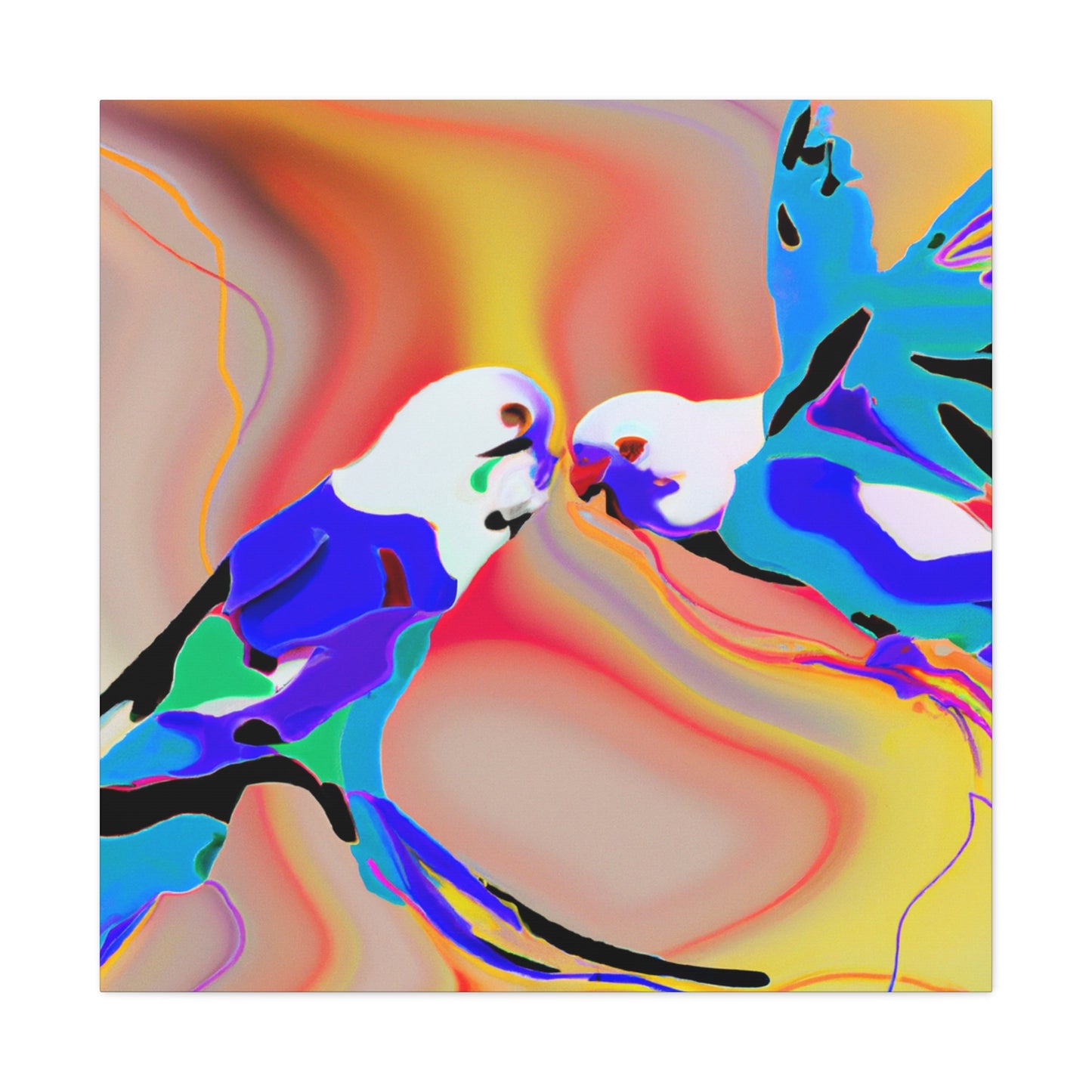 Parakeets in Flight. - Canvas