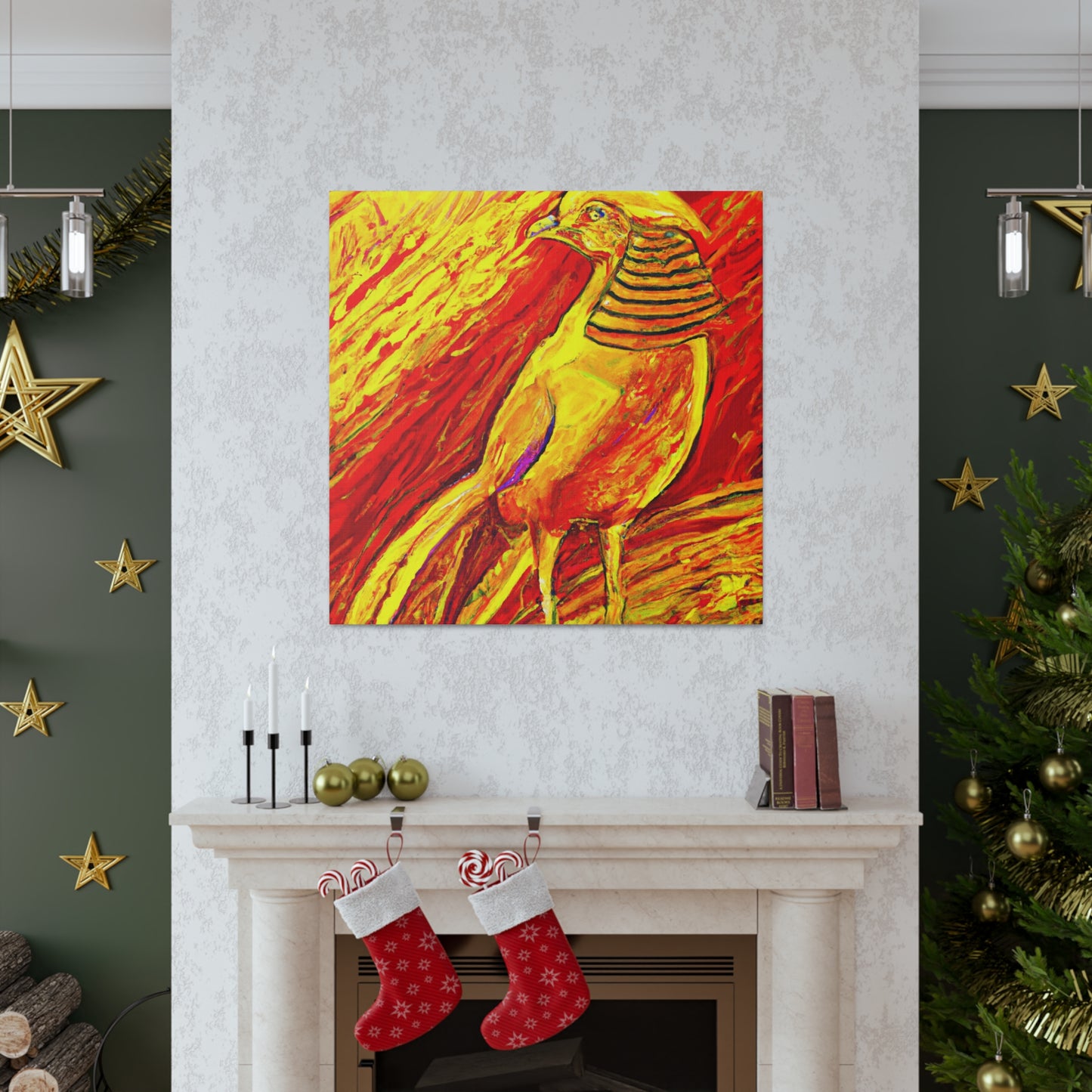 The Golden Pheasant was a popular Art Deco-style design popularized during the 1920s. It is characterized by the use of symmetrical, angular shapes, and sunburst and chevron motifs, often in strong colors - Canvas