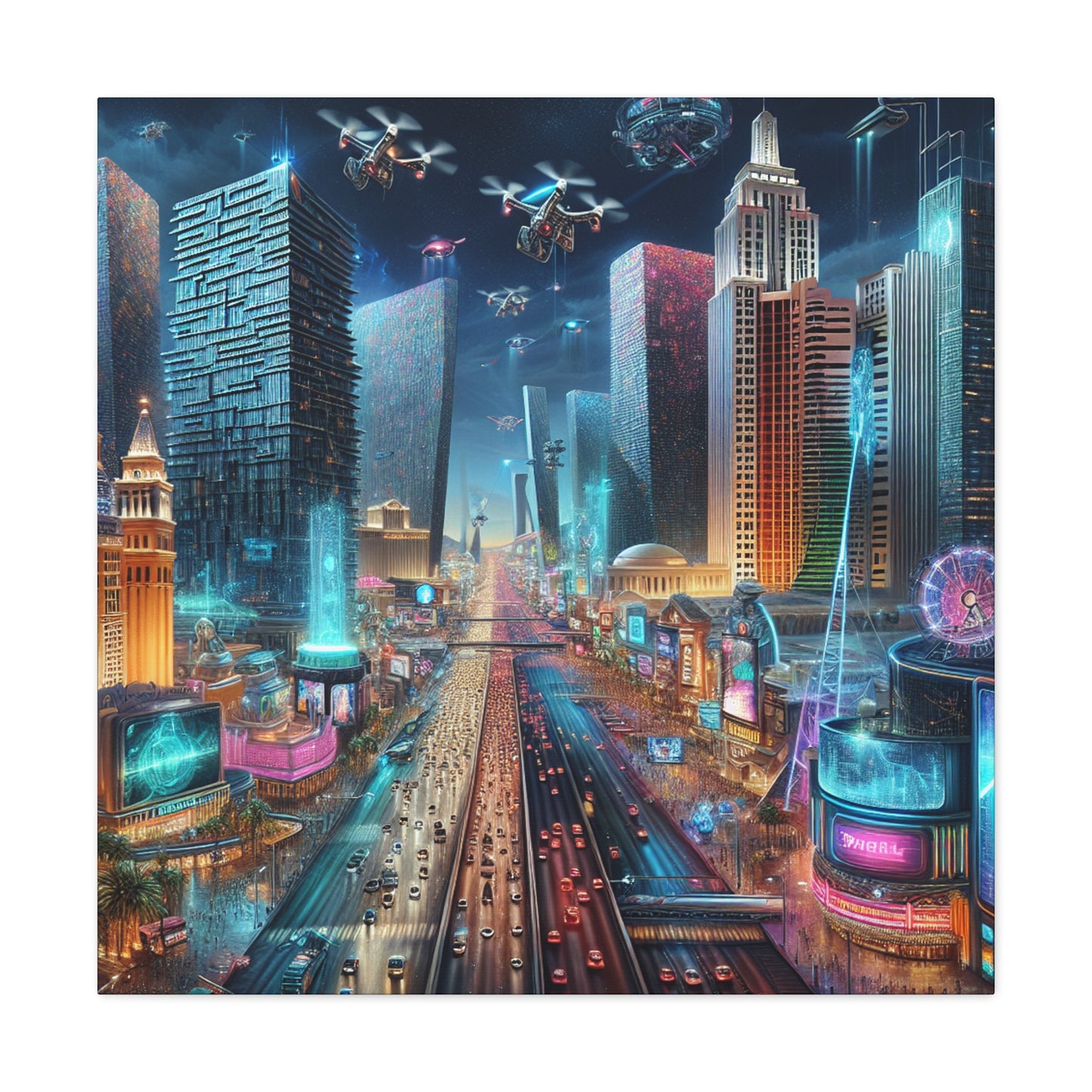 Neon Mirage Nightscape - Canvas