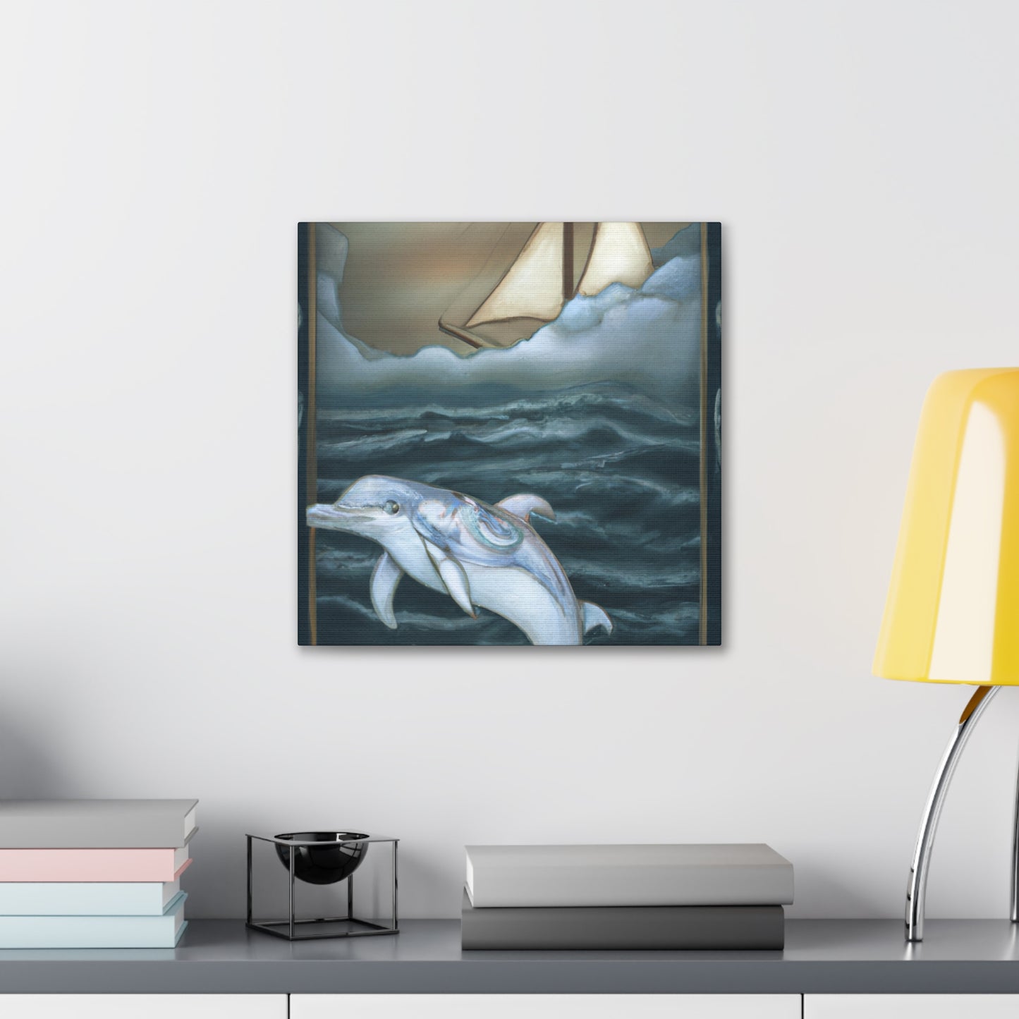 Dolphins at Playful Sunset - Canvas