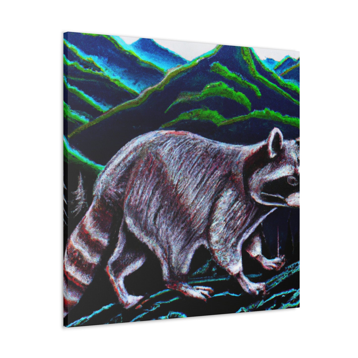 "Raccoon in Moonlight Scene" - Canvas