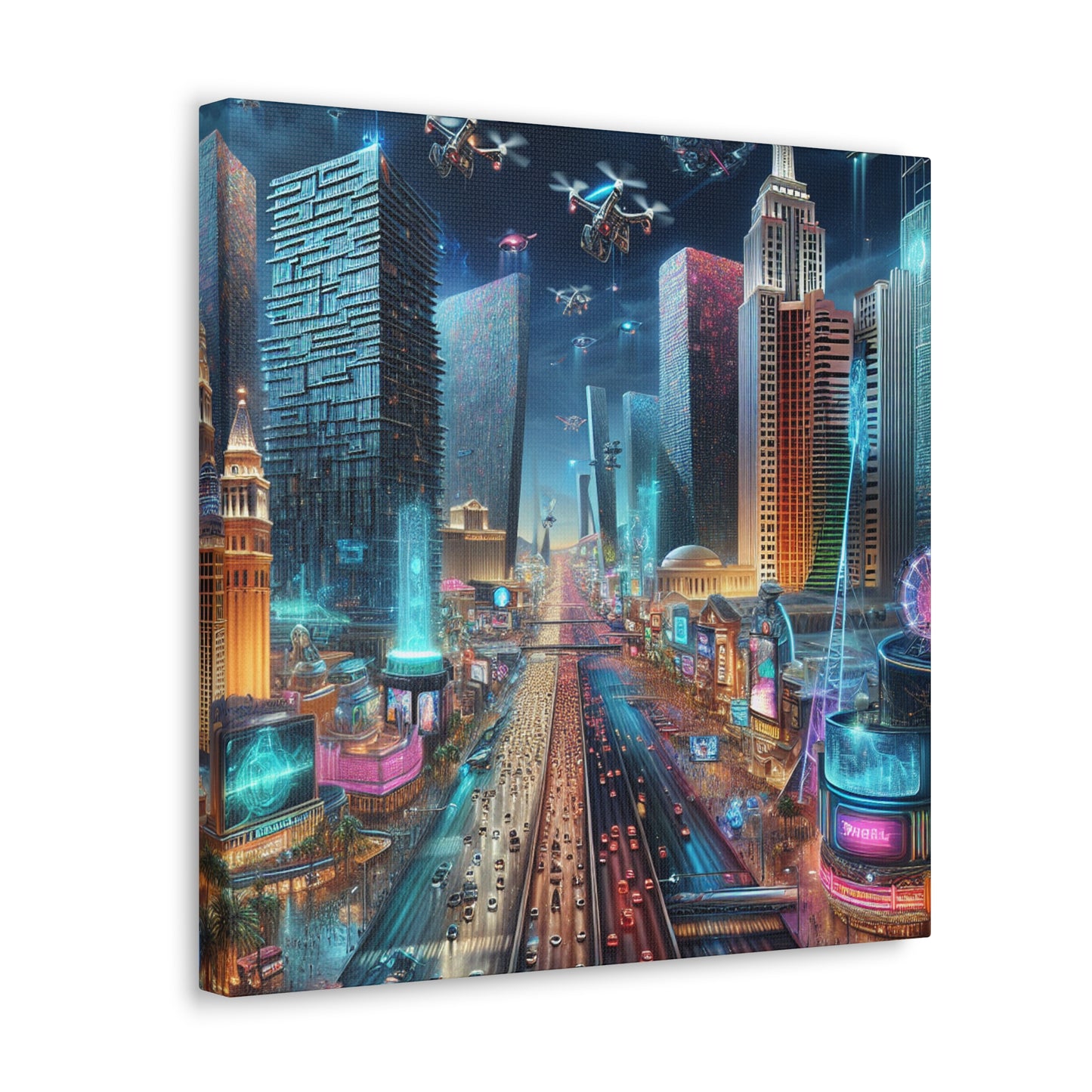 Neon Mirage Nightscape - Canvas