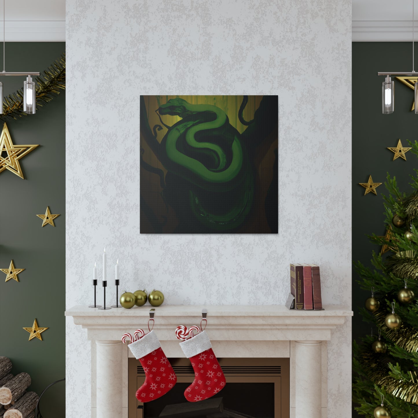 The Green Tree Python is a species of snake native to Southeast Asia, Australia, and surrounding areas, known for its striking colour and intricate markings. During the 1920s, Green Tree Pythons were popular among Art Deco stylists, who - Canvas