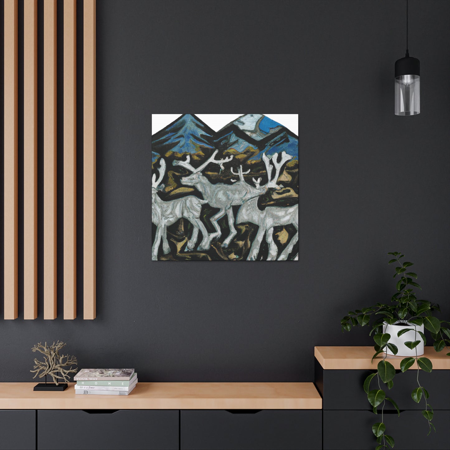 "Deer in Moonlight Scene" - Canvas