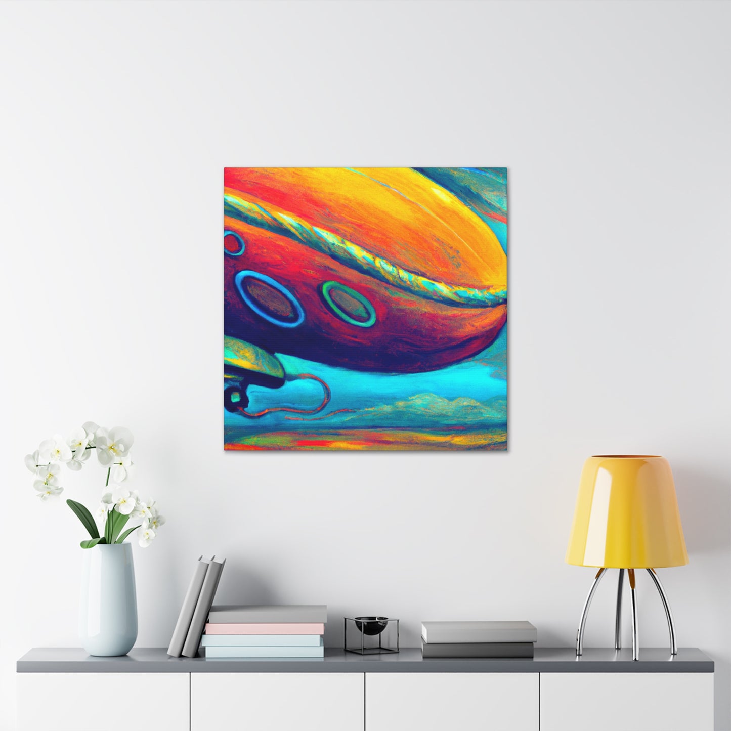 "Blimp in Surreal Landscape" - Canvas