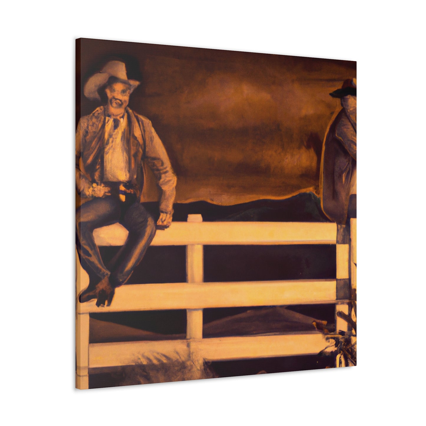 Cowboy on Rustic Fence - Canvas