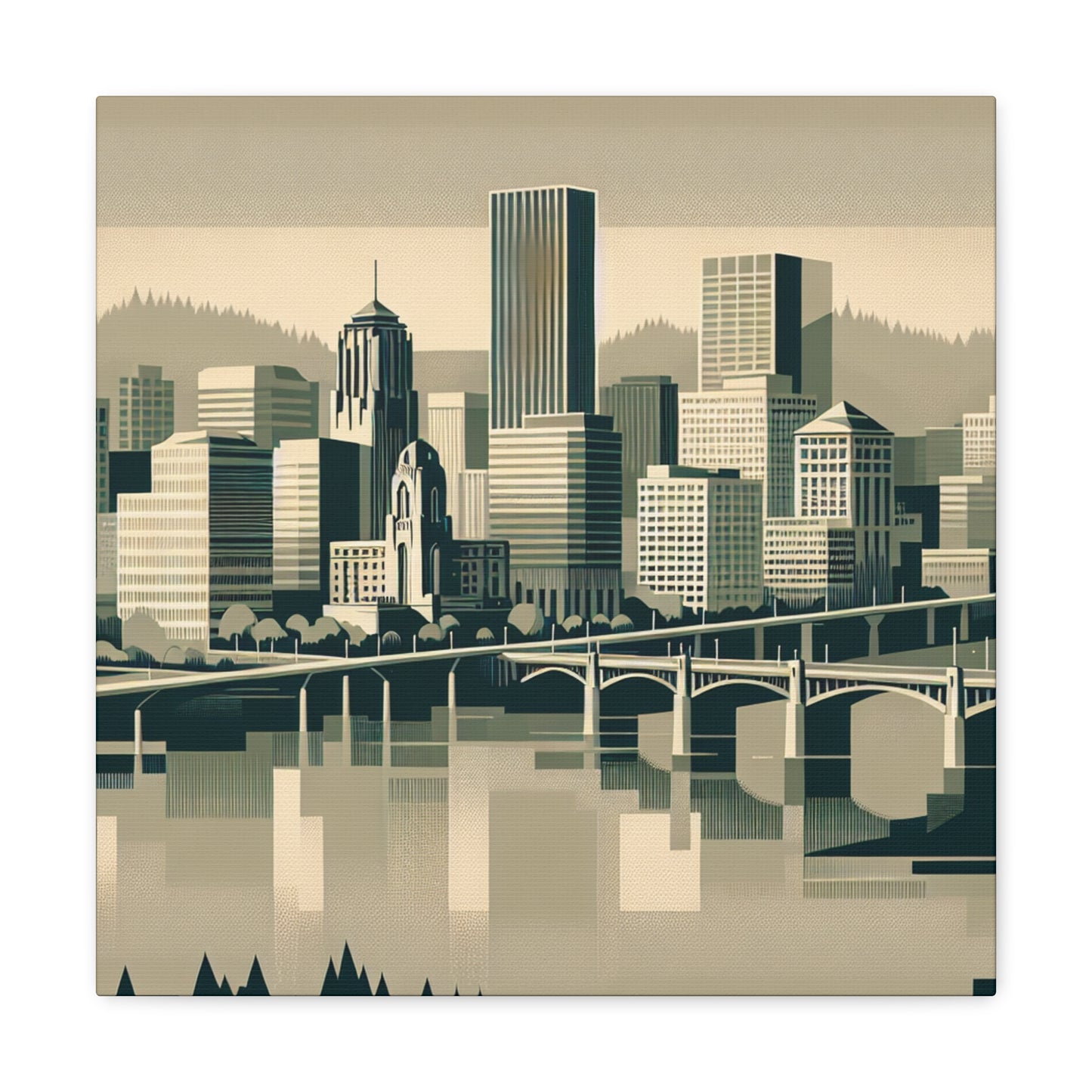 "Cityscape Serenade: 1920s Portland" - Canvas