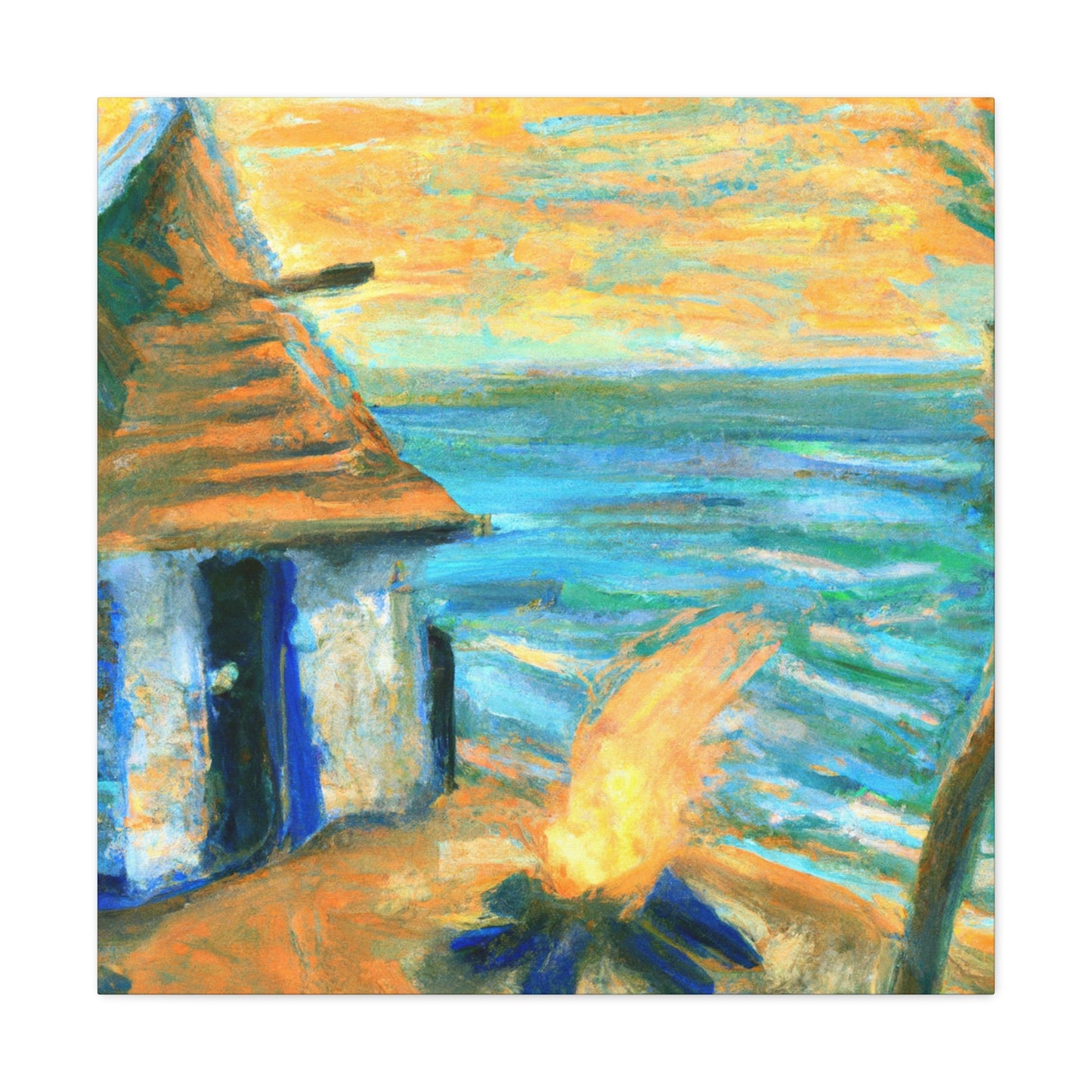 "Beach Hut Impressionism" - Canvas